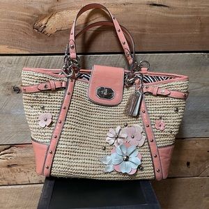Coach NEW & AUTHENTIC Natalie Straw Tote Floral Details $398